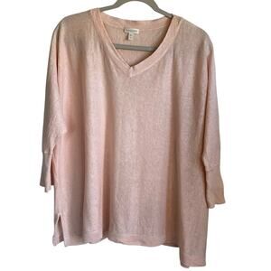 Garnet Hill Linen Lightweight Sweater Sz M Oversized V-Neck Dolman Sleeves Peach